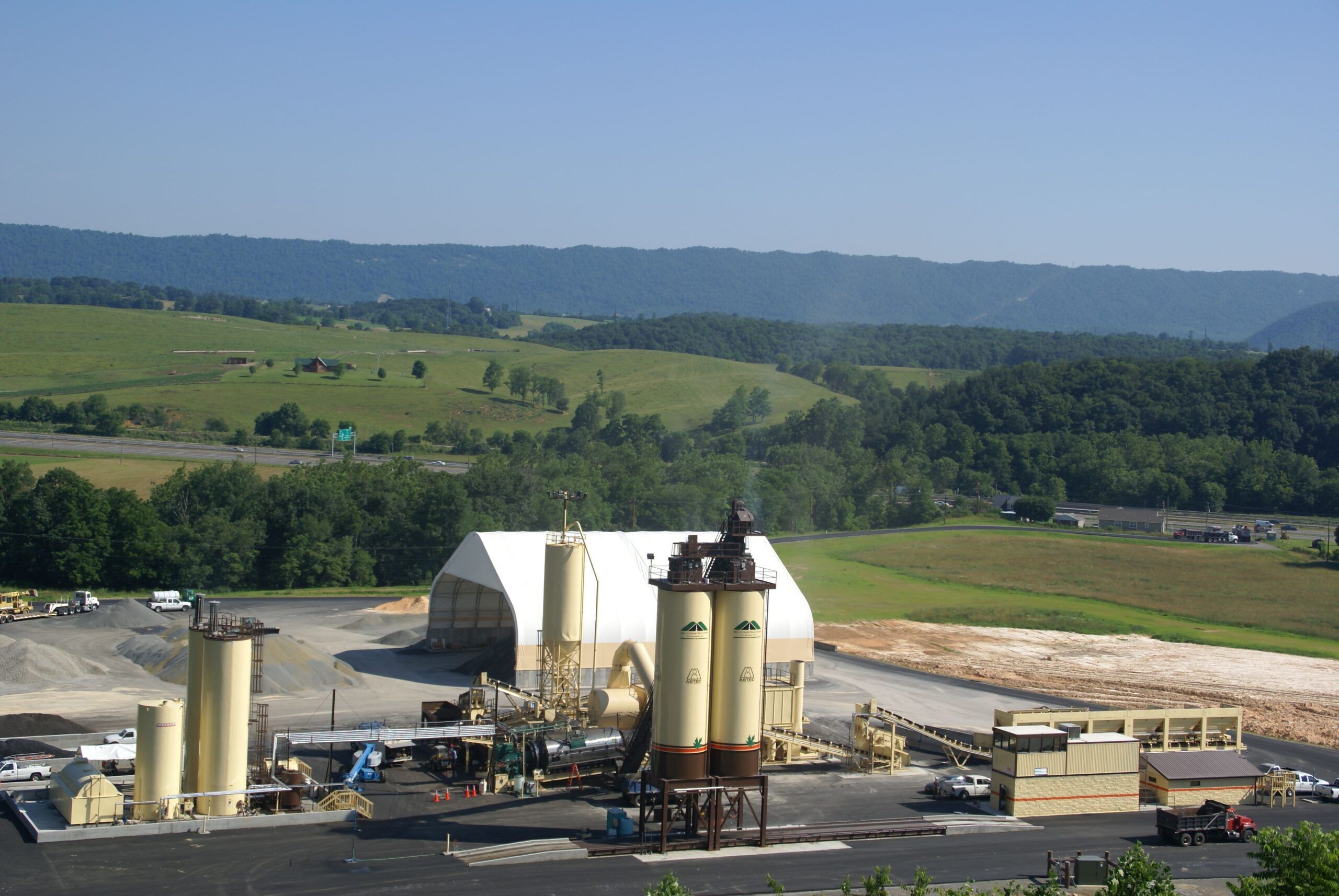 W-L asphalt plant with storage silos in a Southwest Virginia valley